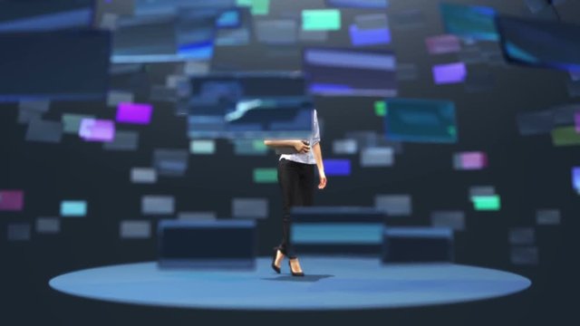 woman in virtual broadcasting studio
