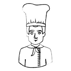 monochrome blurred contour with half body of male chef vector illustration