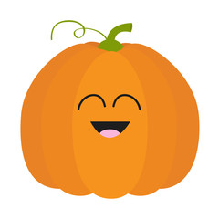 Pumpkin icon. Orange color. Vegetable collection. Fresh farm healthy food. Education card for kids. Halloween symbol. Flat design. White background. Isolated.