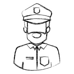 monochrome blurred contour with half body of faceless bearded policeman vector illustration