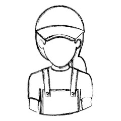 monochrome blurred contour with half body of faceless delivery woman vector illustration