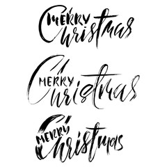 Hand drawn calligraphy set. Merry Christmas. Modern dry brush lettering design for posters, cards, invitations, stickers, banners, ets. Vector typography illustration.