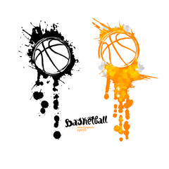 Abstract background, basketball, symbol, grunge ball. Ink brush strokes.Geometric pattern. Print on T-shirt. Dirty artistic design elements.