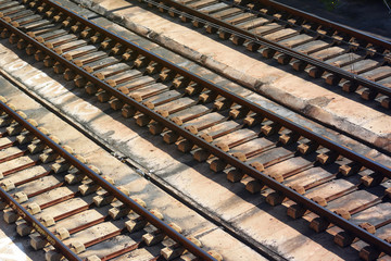 Three iron rail ways. Trade and carriage of goods concept.