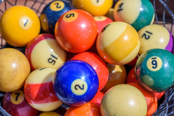 Fototapeta na wymiar vintage pool balls in a basket