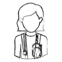 monochrome blurred contour with half body of faceless female doctor vector illustration