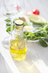 The baguette and cheese on wooden background
