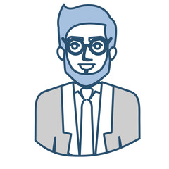 blue silhouette with half body of man with beard and glasses and formal suit vector illustration