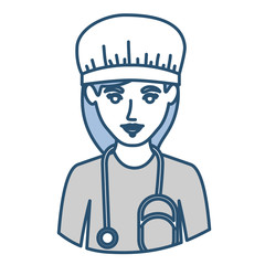 blue silhouette with half body of nurse vector illustration