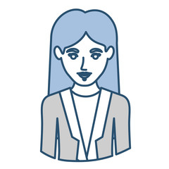 blue silhouette with half body of woman with formal suit vector illustration