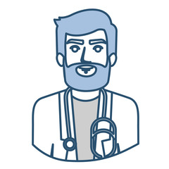 blue silhouette with half body of bearded doctor vector illustration