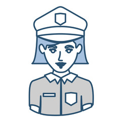 blue silhouette with half body of policewoman vector illustration