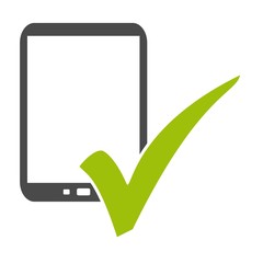 Smartphone oder Tablet Icon mit grünem Häkchen