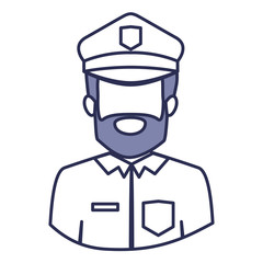 blue contour of half body of faceless bearded policeman vector illustration