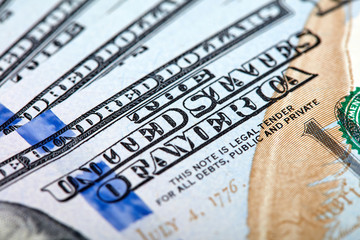Dollars Closeup Concept. American Dollars Cash Money. One Hundred Dollar Banknotes.