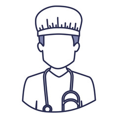 blue contour of half body of faceless male nurse vector illustration