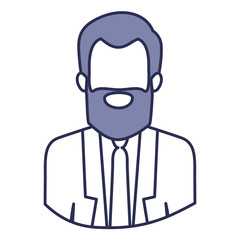 blue contour of half body of faceless bearded man with formal suit vector illustration