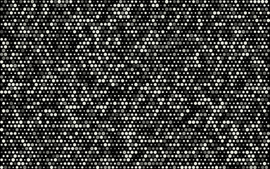 banner grey white circles with transparency. poster balls of different sizes. black abstract background. halftone effect. vector illustration