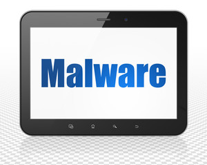 Safety concept: Tablet Pc Computer with Malware on display