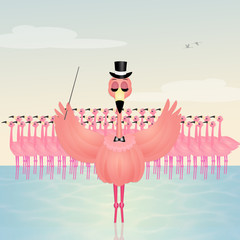 Naklejka premium dancing pink flamingo