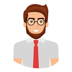colorful portrait half body of man with glasses and shirt with tie and bearded vector illustration