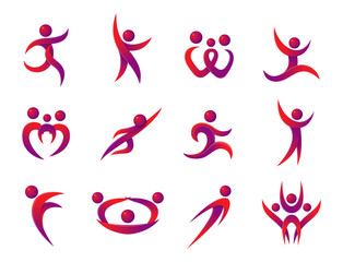 Silhouette abstract people performance character logo human figure pose vector illustration.