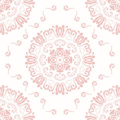 Floral pink ornament. Seamless abstract classic background with flowers. Pattern with repeating elements