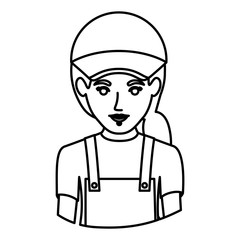 monochrome contour half body of delivery woman vector illustration