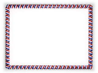 Obraz premium Frame and border of ribbon with the Paraguay flag, edging from the golden rope. 3d illustration