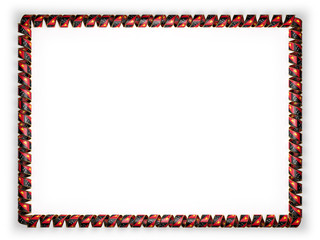 Frame and border of ribbon with thePapua New Guinea flag, edging from the golden rope. 3d illustration