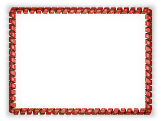 Frame and border of ribbon with the Montenegro flag, edging from the golden rope. 3d illustration
