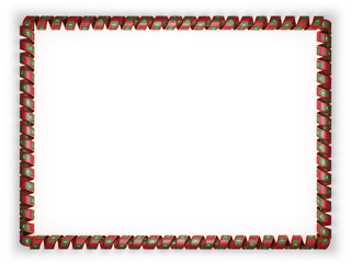 Frame and border of ribbon with the Maldives flag, edging from the golden rope. 3d illustration