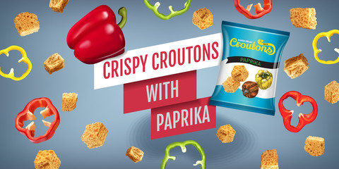 Vector realistic illustration of croutons with paprika.