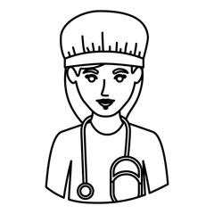 monochrome contour half body of nurse vector illustration