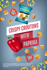 Vector realistic illustration of croutons with paprika.