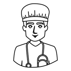 monochrome contour half body of male nurse vector illustration