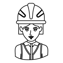 monochrome contour half body of female architect with helmet vector illustration