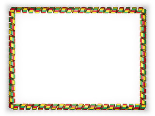Frame and border of ribbon with the Guinea flag, edging from the golden rope. 3d illustration