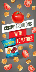 Vector realistic illustration of croutons with tomato.