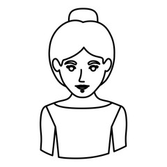 monochrome contour half body of female dancer with collected hair vector illustration