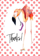 Watercolor pink Flamingo Thank you card