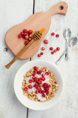 Granola with yoghurt and wild strawberries
