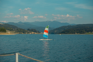 Fototapeta premium lake , Colibita boat