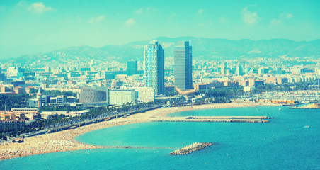 Fototapeta na wymiar aerial view of Barcelona from Mediterranean