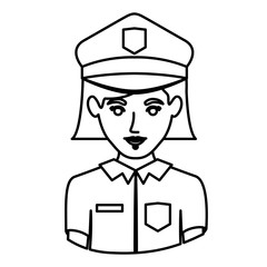 monochrome contour half body of policewoman vector illustration
