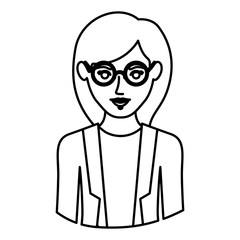 monochrome contour half body of woman with glasses and formal suit vector illustration