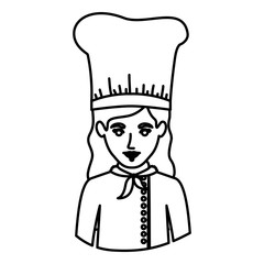 monochrome contour half body of female chef vector illustration