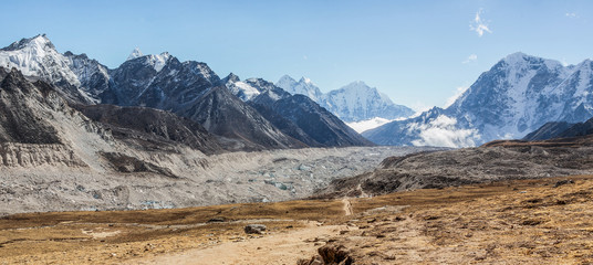 Panorama of valley of Khumbu glacier, view from the Kala Patthar - Nepal, Himalayas