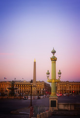 Fototapeta na wymiar Place de la Concorde at sunset, Paris, France, retro toned