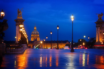 Fototapeta na wymiar Alexandre III Bridge at night, Paris, France, retro toned